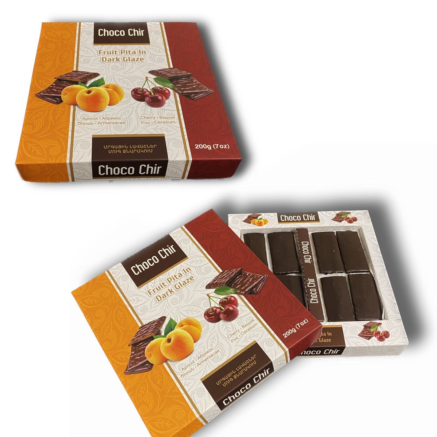 Choco chir 200g/7oz Fruit pita in dark glaze APRICOT and CHERRY