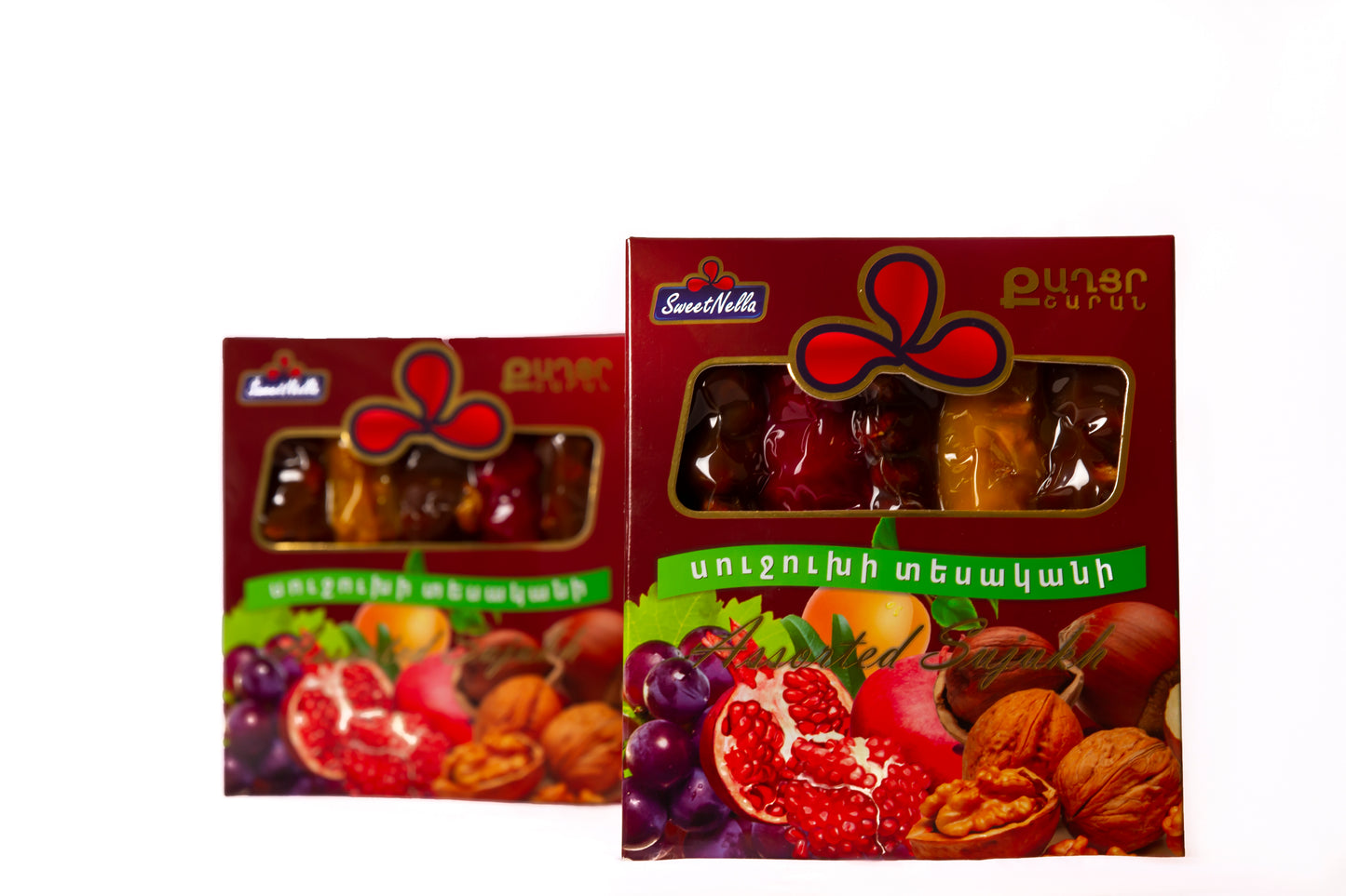 Sweet sujukh assortiment,  walnuts with grape syrup, hazelnuts with grape syrup, walnut with pomegranate syrup , walnut with apricot syrup-500gr/1.1lb